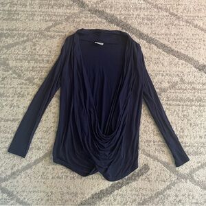 Women’s Long Sleeve Sheer Cowl Neck Blue Shirt